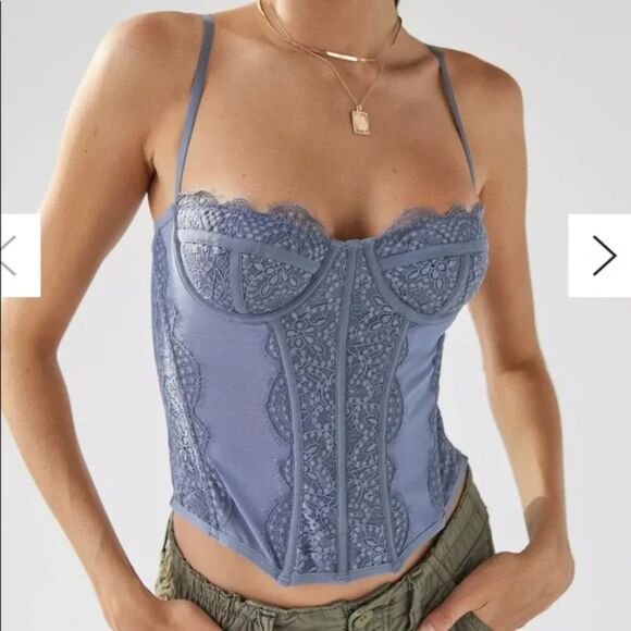 Urban Outfitters Out From Under Modern Love Blue Corset Top Size XL - Picture 6 of 6